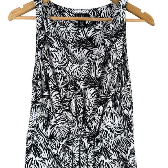 Nicole Miller Sleeveless Pleated Jersey Maxi Dress in Black White Palm Print, M‎ - Picture 3 of 9